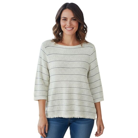 Talbots Striped Knit Tunic with Fringed Hem - Picture 1 of 10